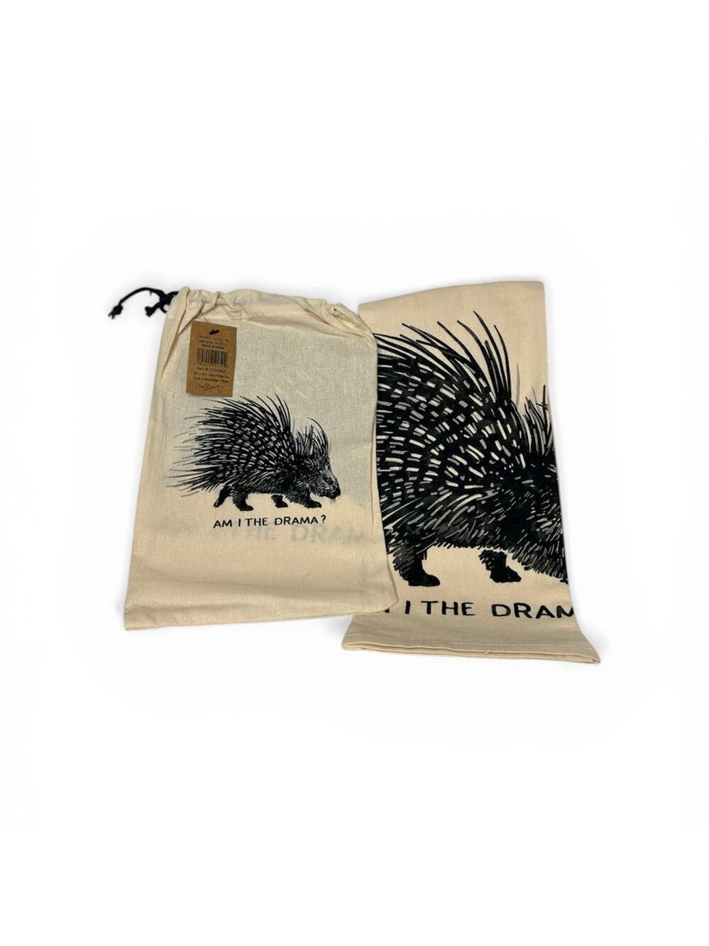 Creative Co-Op Porcupine Kitchen Tea Towel Set - Black and Cream 28”Lx18”W